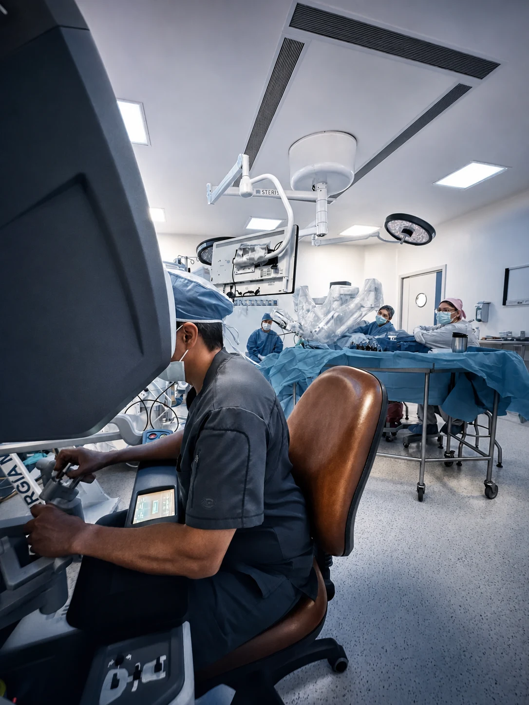 Dr. Ricardo Lúa operando con plataforma de cirugía robótica